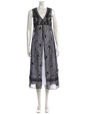 Alice + Olivia Ciel Lace Duster Vest in sheer black embroidered lace.